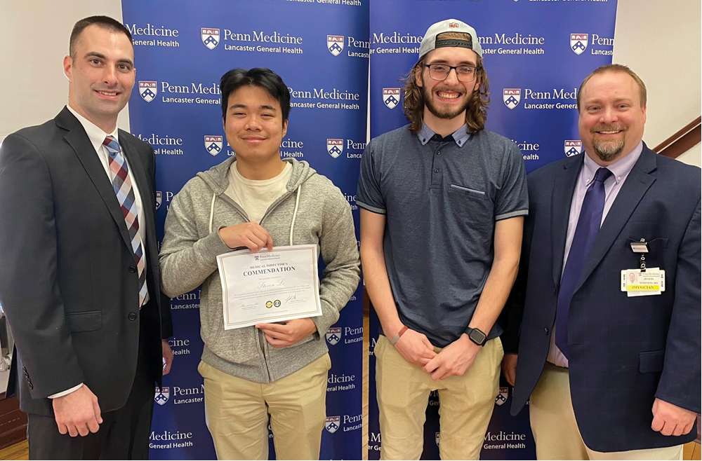 Pictured (from left to right): Brendan Mulcahy, DO; Steven Le; Evan Harper and Justin Roberts, DO at the Commendation Coin Awards on Feb. 8